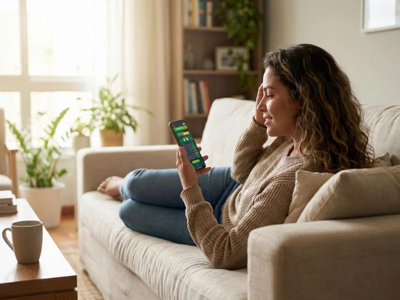 Mulher brasileira fazendo aposta na Mega da Virada pelo celular em casa