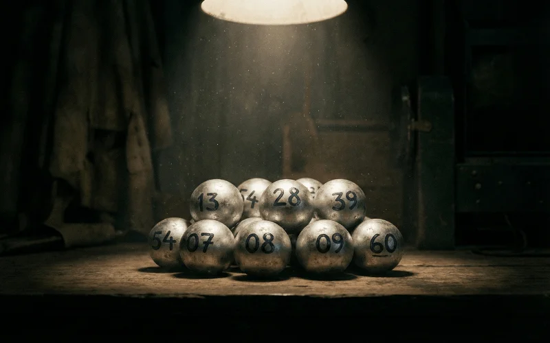 Bolas de loteria em tons prateados mostrando numeros que nunca foram sorteados na Mega da Virada